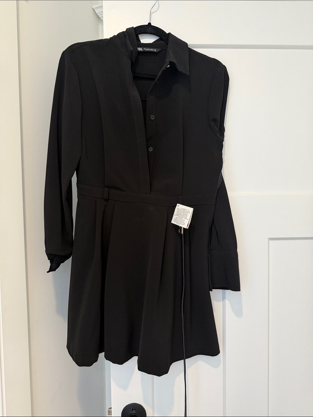 Zara Black Long-Sleeve Mini Shirt Dress